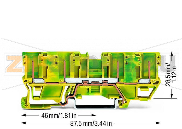 4-контактные базовые клеммы с заземлением; для DIN-рейки 35 x 15 и 35 x 7,5; зеленые-желто Wago 769-207 