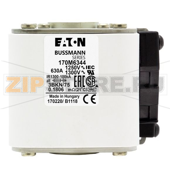 Предохранитель, 630 A, AC 1250 В, 100 кА, size 3, 76x92x76 мм, aR, IEC UL Eaton FUSE 630A 1250 
