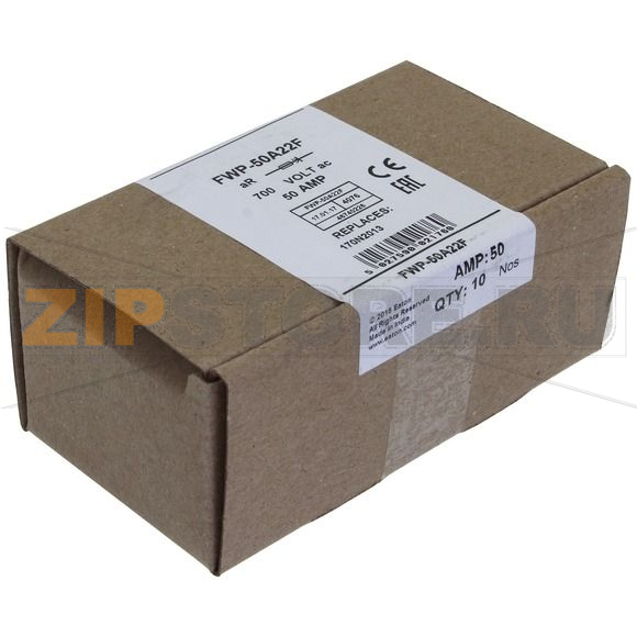 Предохранитель, 50 A, AC 700 В, 200 кА, 22x58 мм, aR, UL Eaton 50AMP 700V ac 22x58MM FERRULE 