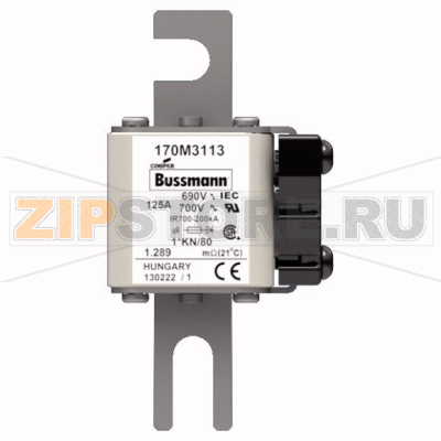 Предохранитель, 125 A, AC 690 В, 200 кА, DIN 1, 45x59x104 мм, aR, DIN, IEC Eaton FUSE 125A 690V 