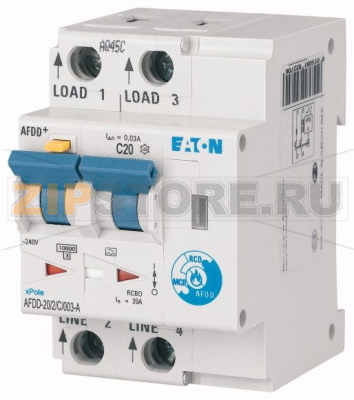 Устройство защиты от дуги, КЗ, токов утечки и перегрузки Eaton AFDD-20/2/C/003-A 