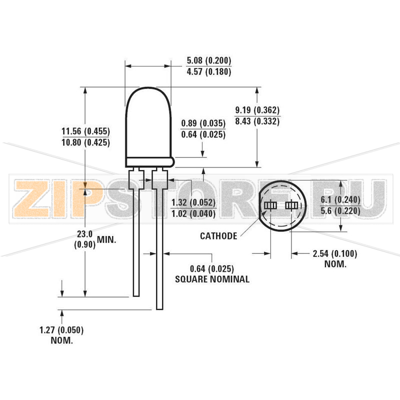 Светодиод круглый 265 мкд, зеленый, 5 мм, 24°, 20 мА, 2.2 В Avago Technologies HLMP-3950 