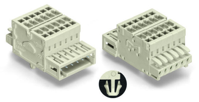 MCS MINI 2-conductor combi strip; 100% защита от неправильного подсоединения; Монтажные ножки; Фиксирующий рычаг; 1,5; Шаг контактов 3,5 мм; 6-пол.; 1,50 mm; светло-серые Wago 734-366/008-000 Универсальное соединение для всех типов проводников2-проводная колодка совмещает соединения через вывод и через розеткуДля размножения потенциаловПластины разгрузки натяжения, заводская сборка или монтаж на местеПитание со стороны вилкиКолодки Combi можно подключать к нескольким выводам100% защита от неправильного подсоединенияВозможны варианты кодировки...