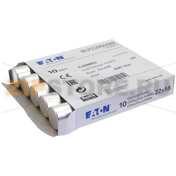 Предохранитель, 63 A, AC 690 В, 80 кА, 22x58 мм, aM, IEC Eaton CYLINDRICAL FUSE 22x58 63A AM 69 
