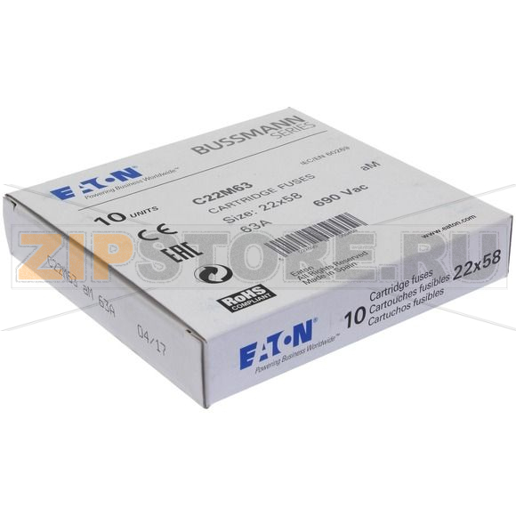 Предохранитель, 63 A, AC 690 В, 80 кА, 22x58 мм, aM, IEC Eaton CYLINDRICAL FUSE 22x58 63A AM 69 