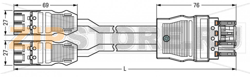 pre-assembled Y-cable; Eca; 2 x plug/socket; 2 x 3-pole / 1 x 4-pole; Cod. A; H05Z1Z1-F 3G 1.5 mm; H05Z1Z1-F 3G 1.5 mm; 0.6 m; 1,50 mm; black/white Wago 771-5001/110-000 Protected against mismating and maintenance-freeAdditional variable coding is possible....