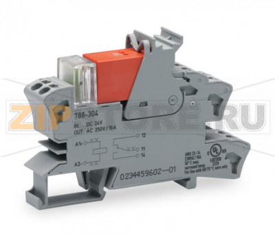 Relay module; Nominal input voltage: 24 VDC; 1 changeover contact; Limiting continuous current: 16 A; Red status indicator; Module width: 15 mm; 2,50 mm; gray Wago 788-304 