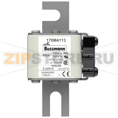 Предохранитель, 450 A, AC 690 В, 200 кА, size 1, 50x78x109 мм, aR, DIN, IEC Eaton FUSE 450A 690 