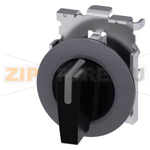 Рычажный переключатель с подсветкой, 30 мм, кругл., матовый металл, цвет: черный, рукоятка, короткая, фронтальное кольцо для плоского монтажа, с фиксацией, угол переключения 2 x 45&amp;#176;, 10:30 ч/12 ч/13:30 ч Siemens 3SU1062-2DL10-0AA0 