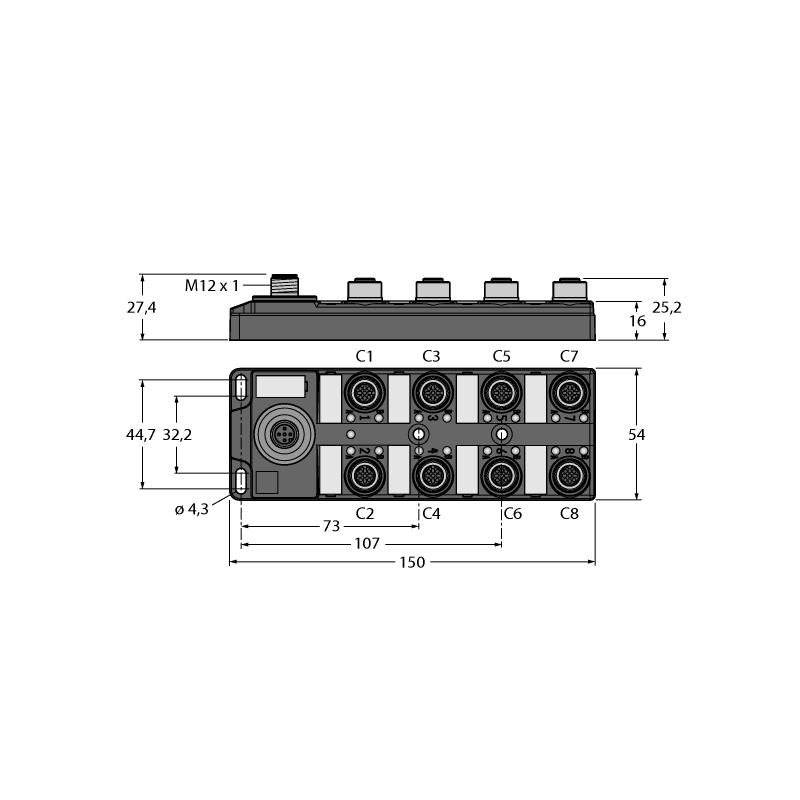 I/O-концентратор для подключения цифровых сигналов к IO-Link мастеру Turck TBIL-M1-8DOP 