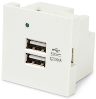 Hyperline M45-USBCH2-WH Модуль розетки USB для зарядки, 2 порта, 2М, 2.1А, 5В, 45x45мм, белый
