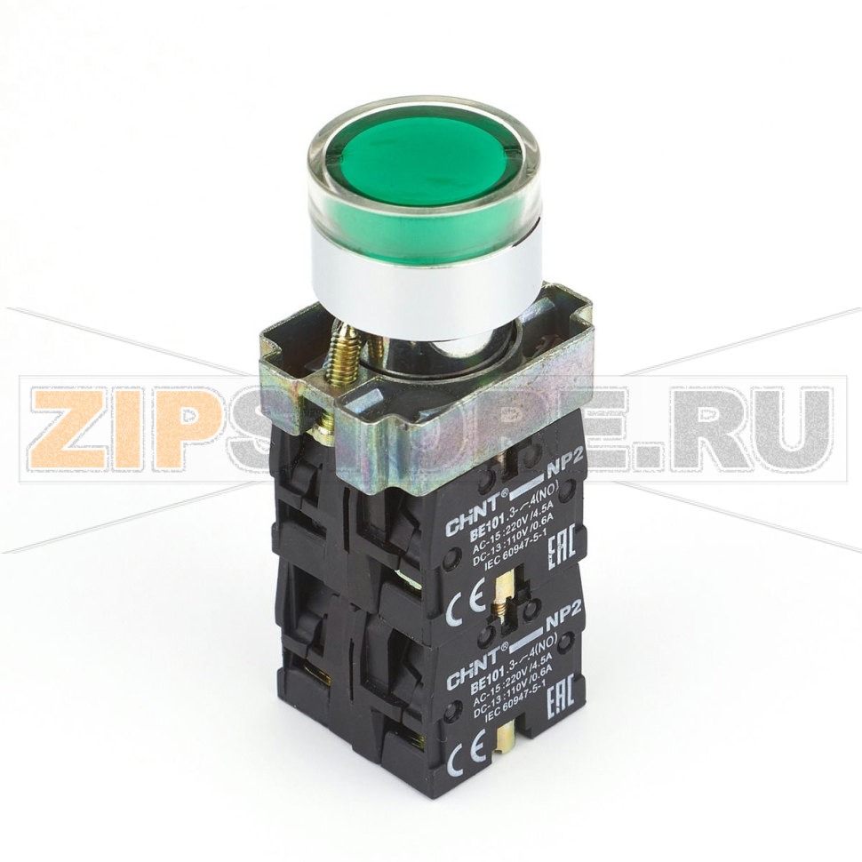 Кнопка управления 230 В, плоская, 1НО, IP40, зеленая Chint NP2-BW3361 