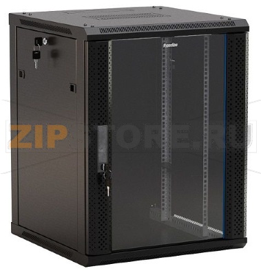 Hyperline TWB-0645-GP-RAL9004 Шкаф настенный 19-дюймовый (19&#039;&#039;), 6U, 367x600х450мм, стеклянная дверь с перфорацией по бокам, ручка с замком, цвет черный (RAL 9004) (разобранный) 