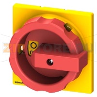 Rotary operating mechanism, actuating lever red/yellow, for encapsulated switches, for 63-125A, Аксессуар для main and emergency off switch 3LD2 in molded-plastic enclosure and for repair and maintenance switch with EMC plate Siemens 3LD9284-3G