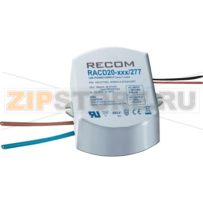 Источник постоянного тока LED 19 В/DC, 20 Вт, 1050 мA Recom RACD20-1050/277 