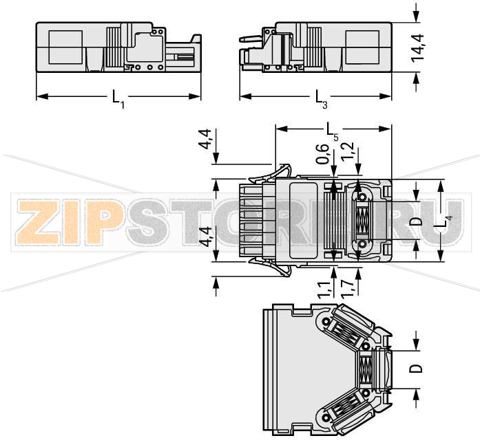 Strain relief housing; orange Wago 734-635 Для использования только с кабельными стяжкамиМаксимальная ширина кабельной стяжки 3,6 мм1 кабельный вывод, сзади...