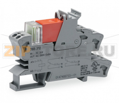 Relay module; Nominal input voltage: 24 VDC; 2 changeover contacts; Limiting continuous current: 8 A; Red status indicator; Module width: 15 mm; 2,50 mm; gray Wago 788-312 