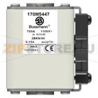 Предохранитель, 700 A, AC 1100 В, 100 кА, size 2, 61x77x81 мм, aR, IEC UL Eaton FUSE 700A 1100