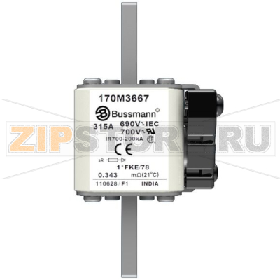 Предохранитель, 315 A, AC 690 В, 200 кА, size 1, 45x59x110 мм, aR, IEC UL Eaton FUSE 315A 690V 