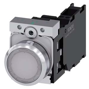 КНОПКА С ПОДСВЕТКОЙ, 22MM, КРУГЛАЯ, МЕТАЛЛИЧЕСКАЯ ГЛЯНЦЕВАЯ, БЕЛАЯ, ПЛОСКАЯ КНОПКА, КОНТАКТЫ МГНОВЕННОГО ДЕЙСТВИЯ, С ДЕРЖАТЕЛЕМ, 1NO+1NC, МОДУЛЬ ПОДСВЕТКИ С ИНТЕГРИРОВАННЫМ СВЕТОДИОДОМ 24V AC/DC,  ПРУЖИННЫЕ КЛЕММЫ, С ГРАВИРОВКОЙ ЛАЗЕРОМ, SYMBOL NUMBER ACC 