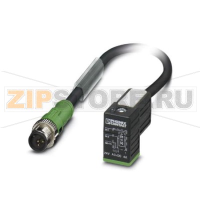 Кабель для датчика / исполнительного элемента Phoenix Contact SAC-3P-MS/0,6-PUR/C-1L-S SCO 3-полюсн., PUR/ПВХ, черный RAL 9005, Штекеры прямое M12-SPEEDCON, А-кодирование, к Штекер типа С для электромагнитного клапана (8 мм), с помощью 1 светодиод, подключение с помощью Диод Зенера, Длина кабеля: 0,6 м.Минимальный заказ: 25 шт.Упаковка: 5 шт.