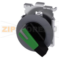 АКТУАТОР ПОВОРОТНОГО ПЕРЕКЛЮЧАТЕЛЯ С ВОЗМОЖНОСТЬЮ ПОДСВЕТКИ, 30MM, КРУГЛ., МЕТАЛЛ МАТОВЫЙ, РУКОЯТКА ДЛИННАЯ ЧЁРНАЯ С ЗЕЛЁНОЙ ВСТАВКОЙ, ПЛОСКОЕ ФРОНТАЛЬНОЕ КОЛЬЦО, 2 КОММУТАЦИОННЫХ ПОЛОЖЕНИЯ: O-I, С ФИКСАЦИЕЙ, УГОЛ ПОВОРОТА РУКОЯТКИ 90 ГРАД. : 10:30Ч./13:3