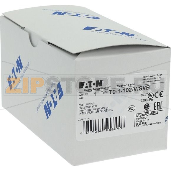 Выключатели главные, T0, 20 A, 1 модуль, 2-полюсн Eaton T0-1-102/V/SVB 