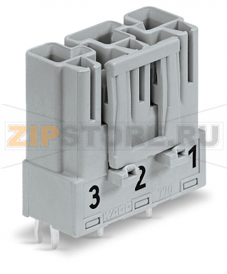 Штекер для печатных плат; прямые; 3-пол.; Код. B; серые Wago 770-853 Protected against mismating and maintenance-freePush-in CAGE CLAMP® spring pressure connection technology allows solid conductors to be simply pushed into a unit.Two wire connections per pole for loops or bridgesAdditional variable coding is possible.Components can be clearly printed on and color-coded to meet custom requirements....