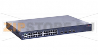 Управляемый стекируемый коммутатор уровня L2+ с поддержкой PoE 802.3af/at, 22 порта 10/100/1000BASE-T PoE, 2 порта комбо 1000BASE-T PoE\SFP, 2 порта 10GbE SFP+, 4K VLAN, 16K MAC адресов, 1 порт USB 2.0 (на передней панели), консольный порт, 2 слота д