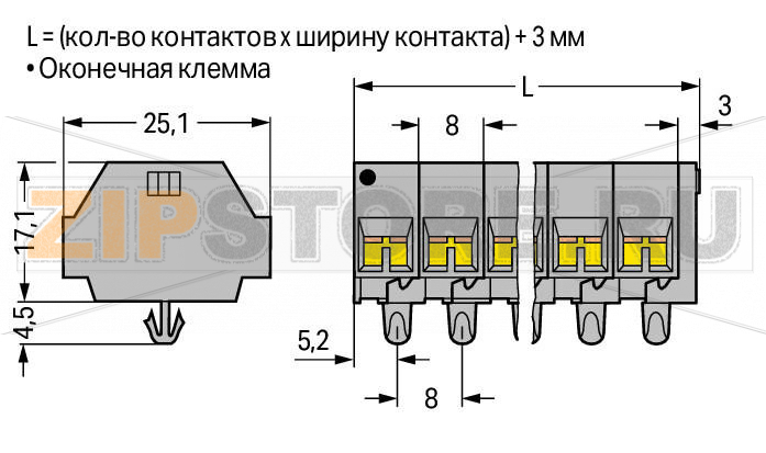 4-проводная клеммная колодка; 10-пол.; без кнопок; с защелкивающимися монтажными ножками; для толщины пластины 0,6 - 1,2 мм; Крепежное отверстие 3,5 мм O; 1,5; CAGE CLAMP®; 1,50 mm; серые Wago 260-260 