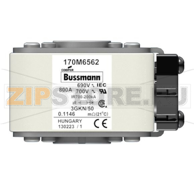 Предохранитель, 800 A, AC 690 В, 200 кА, size 3, 76x92x53 мм, aR, IEC UL Eaton FUSE 800A 690V 