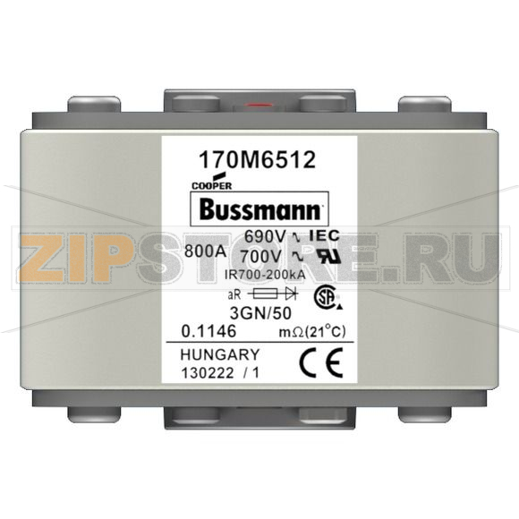 Предохранитель, 800 A, AC 690 В, 200 кА, size 3, 76x92x53 мм, aR, IEC UL Eaton FUSE 800A 690V 