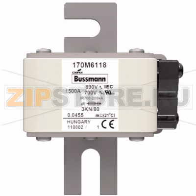 Предохранитель, 1500 A, AC 690 В, 200 кА, 3, 76x92x109 мм, aR, DIN, IEC Eaton UR FUSE 1500A 690 