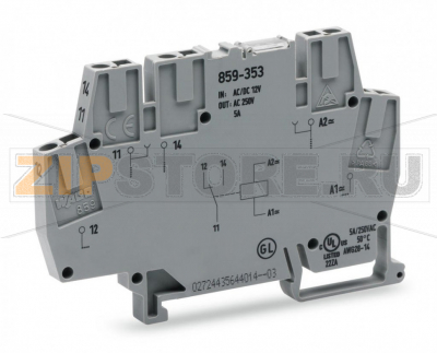 Релейный модуль; Номинальное входное напряжение: 115 В перем./пост.тока; 1 перекл. контакт; Красный индикатор состояния; Ширина модуля: 6 мм; 2,50 mm; серые Wago 859-357 