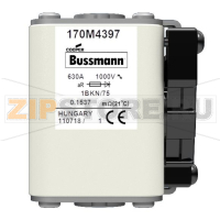 Предохранитель, 630 A, AC 1000 В, 100 кА, size 1, 53x69x74 мм, aR, IEC UL Eaton FUSE 630A 1000