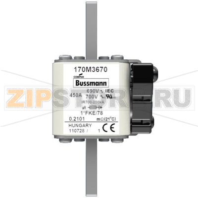 Предохранитель, 450 A, AC 690 В, 200 кА, size 1, 45x59x110 мм, aR, IEC UL Eaton FUSE 450A 690V 