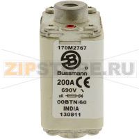 Предохранитель, 200 A, AC 690 В, 200 кА, size 00, 30x62x64 мм, aR, IEC Eaton FUSE 200A 690V 00B
