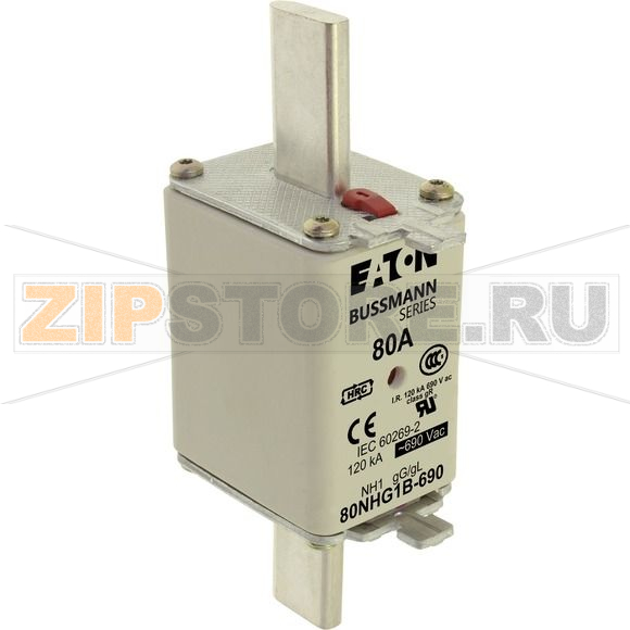 Предохранитель, 80 A, AC 690 В, 120 кА, NH1, gL/gG, IEC Eaton NH FUSE 80A 690V gG SIZE 1 