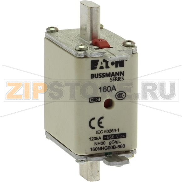 Предохранитель, 160 A, AC 660 В, 50 кА, NH00, gL/gG, IEC Eaton NH FUSE 160A 660V GL/GG SIZE 00 DUAL 