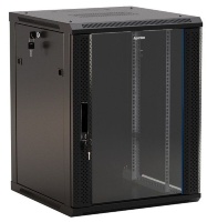 Hyperline TWB-0666-GP-RAL9004 Шкаф настенный 19-дюймовый (19"), 6U, 367x600х600мм, стеклянная дверь с перфорацией по бокам, ручка с замком, цвет черный (RAL 9004) (разобранный)
