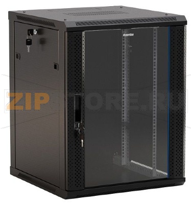 Hyperline TWB-0666-GP-RAL9004 Шкаф настенный 19-дюймовый (19&quot;), 6U, 367x600х600мм, стеклянная дверь с перфорацией по бокам, ручка с замком, цвет черный (RAL 9004) (разобранный) 
