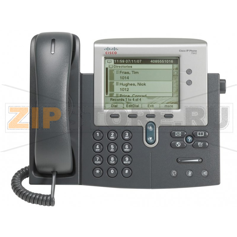 IP-телефон 48 В/DC, 2xFE (PoE), 2 линии, SIP/SCCP, 320x222 пкс, RJ-9 Cisco CP-7942G 