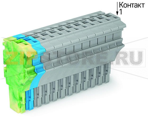 1-проводниковая розетка; 2,5 мм; 13-пол.; 2,50 mm; желто-зеленые,синие,серые Wago 2022-113/000-039 