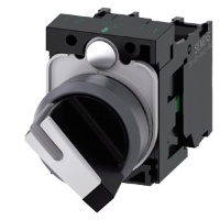 ПОВОРОТНЫЙ ПЕРЕКЛЮЧАТЕЛЬ С ВОЗМОЖНОСТЬЮ ПОДСВЕТКИ, 22MM, КРУГЛЫЙ, ПЛАСТИК С МЕТАЛЛИЧЕСКИМ ФРОНТАЛЬНЫМ КОЛЬЦОМ, КОРОТКАЯ ЧЁРНАЯ РУКОЯТКА С БЕЛОЙ ВСТАВКОЙ, 2 КОММУТАЦИОННЫХ ПОЛОЖЕНИЯ O-I, С ФИКСАЦИЕЙ, УГОЛ ПЕРЕКЛЮЧЕНИЯ 90 ГРАД., 10:30Ч/13:30Ч, С ДЕРЖАТЕЛЕМ,