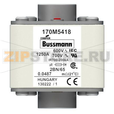 Предохранитель, 1250 A, AC 600 В, 200 кА, size 2, 61x77x65 мм, aR, IEC UL Eaton FUSE 1250A 600 