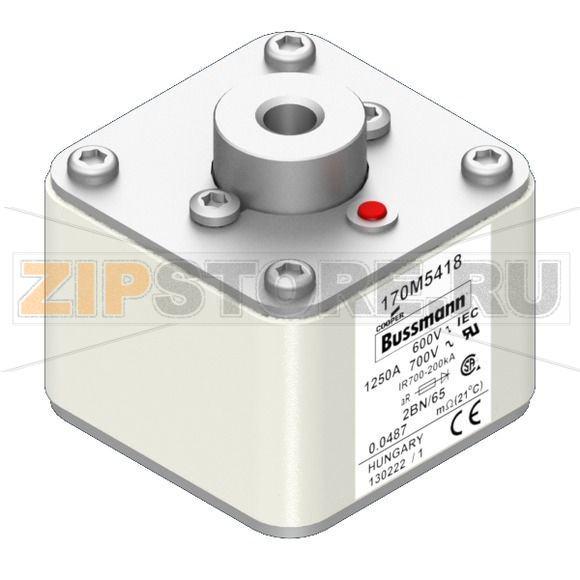 Предохранитель, 1250 A, AC 600 В, 200 кА, size 2, 61x77x65 мм, aR, IEC UL Eaton FUSE 1250A 600 