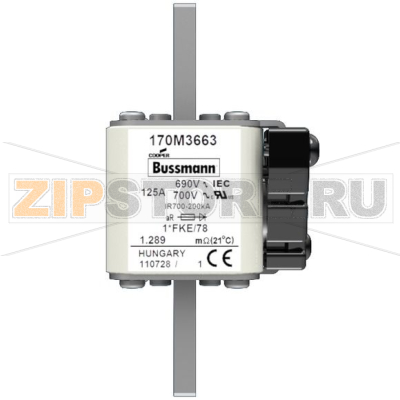 Предохранитель, 125 A, AC 690 В, 200 кА, size 1, 45x59x110 мм, aR, IEC UL Eaton FUSE 125A 690V 