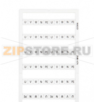 Маркировочная карта Mini-WSB; в картах; МАРКИРОВАНО; U, V, W, N, PE, U, V, W, N, PE (10x); not stretchable; Горизонтальная маркировка; с креплением на защелке; белые Wago 248-474 
