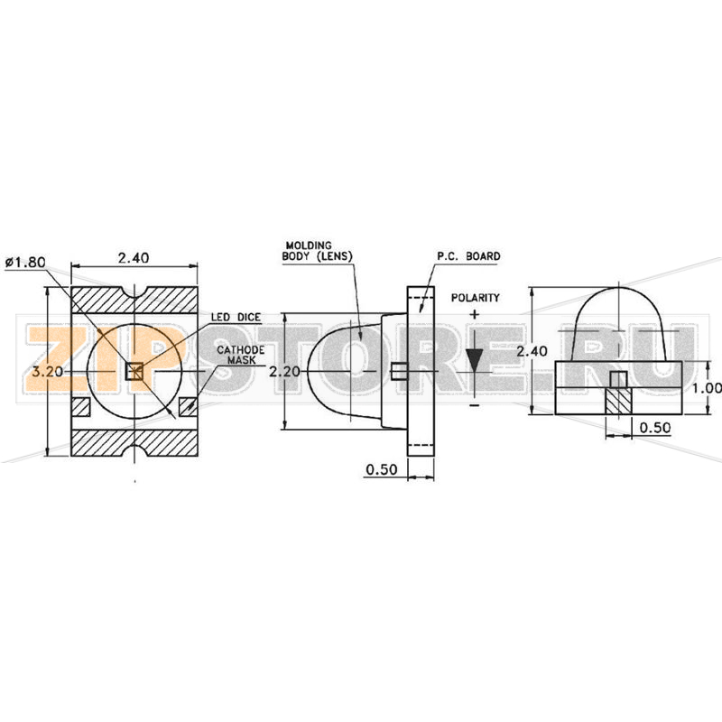 Светодиод 650 мкд, SMD, красный, 15°, 20 мА, 2 В Avago Technologies ASMT-BR20-AS000 
