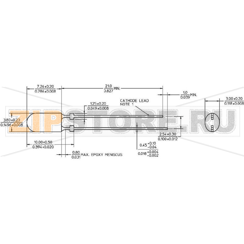 Светодиод овальный 605 мкд, синий, 3x4 мм, 50°, 100°, 20 мА, 3.2 В Avago Technologies HLMP-LB63-PT0Z 